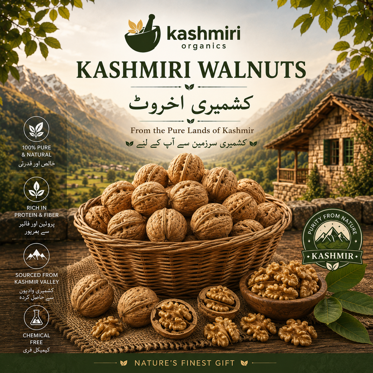 Kashmiri Organics brings you premium quality walnuts – (1 kg = 1500 PKR)